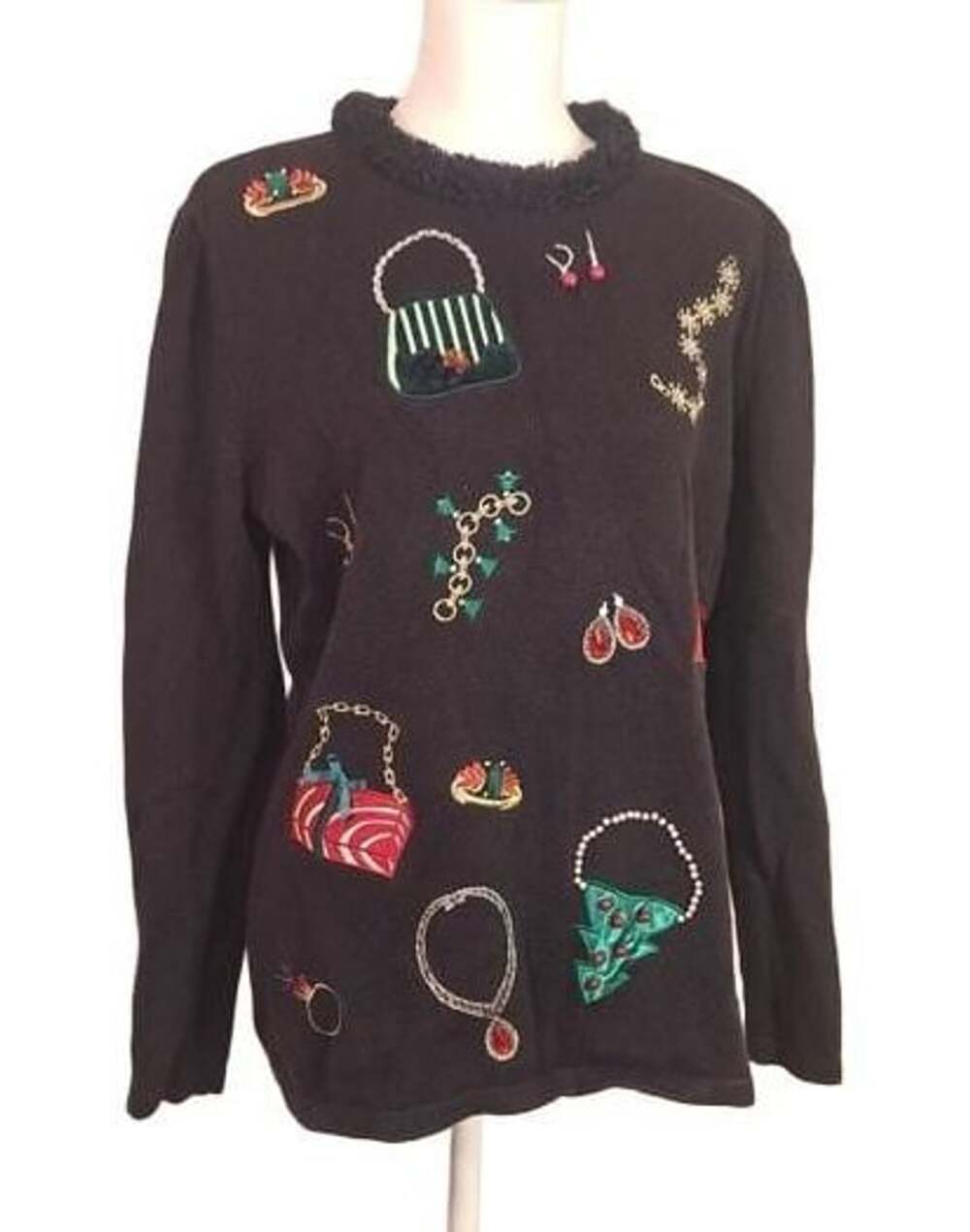 VTG Merry & Bright Christmas Sweater Petite XL Jewelry Purses, Gifts, - Picture 3 of 10